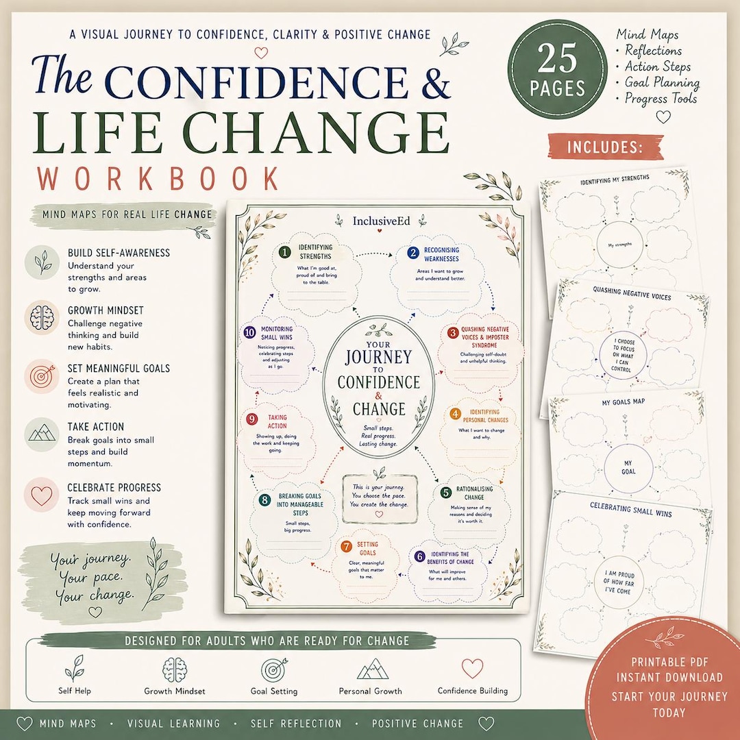 Confidence and Life Change Workbook personal growth mind maps preview