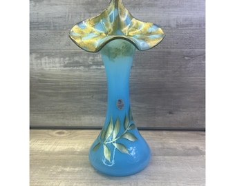 Fenton Glass Sky Blue Tulip Gem Limited Edition Hand Painted Jack in the Pulpit