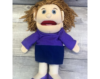 Sunny Toys Mom Glove Hand Puppet Purple Dress Shirt Heels Brown Hair Vintage Y2K