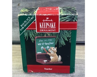 Hallmark Keepsake Christmas Ornament 1990 Teacher Chipmunk Vintage 90s
