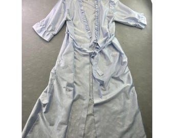 Vintage Van Raalte Blue Ruffle Robe Bow Pretty Sleepwear Dacron Lightweight Sz M