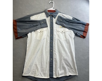 Wrangler Western Shirts Men  Long Sleeve Snap Button Colorblock Aztec Vintage