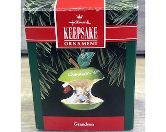 Hallmark Keepsake 1992 Grandson Green Apple Mouse Ornament W Box Vintage 90s