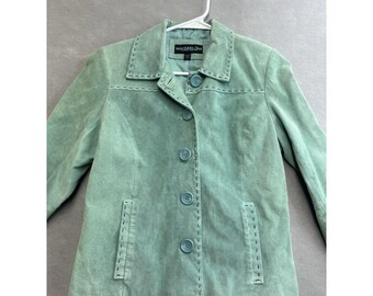 Monterey Bay Suede Leather Jacket Sz 4 P Coat Western Cowgirl Green Vintage