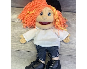 Sunny Co Artist Orange Yellow Hair Full Body Hand Puppet Blue Eye Girl Beret Y2K