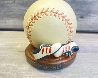 Baseball Coin Bank Ceramic 4" Sports Decor Piggy Bank Cleats Retro Vintage Look
