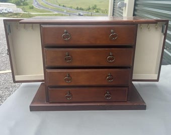 Jewelry Organizer Wooden Storage Box 4 Drawer Case 2 Side Door Vintage MCM