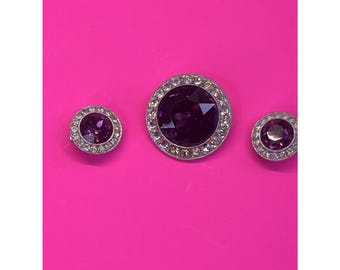 Sarah Coventry Royal Velvet Purple Brooch & Clip Earrings Set Vintage 70s