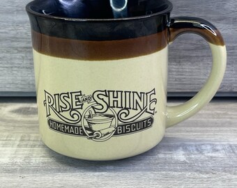 Hardee's 1986 Rise and Shine Homemade Biscuits Advertising Mug Cream Brown Black