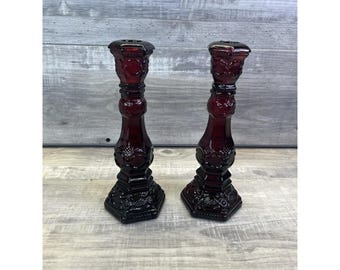 Avon 1876 Cape Cod Ruby Red Candle Stick Holders Perfume Bottles Vintage Lot 2