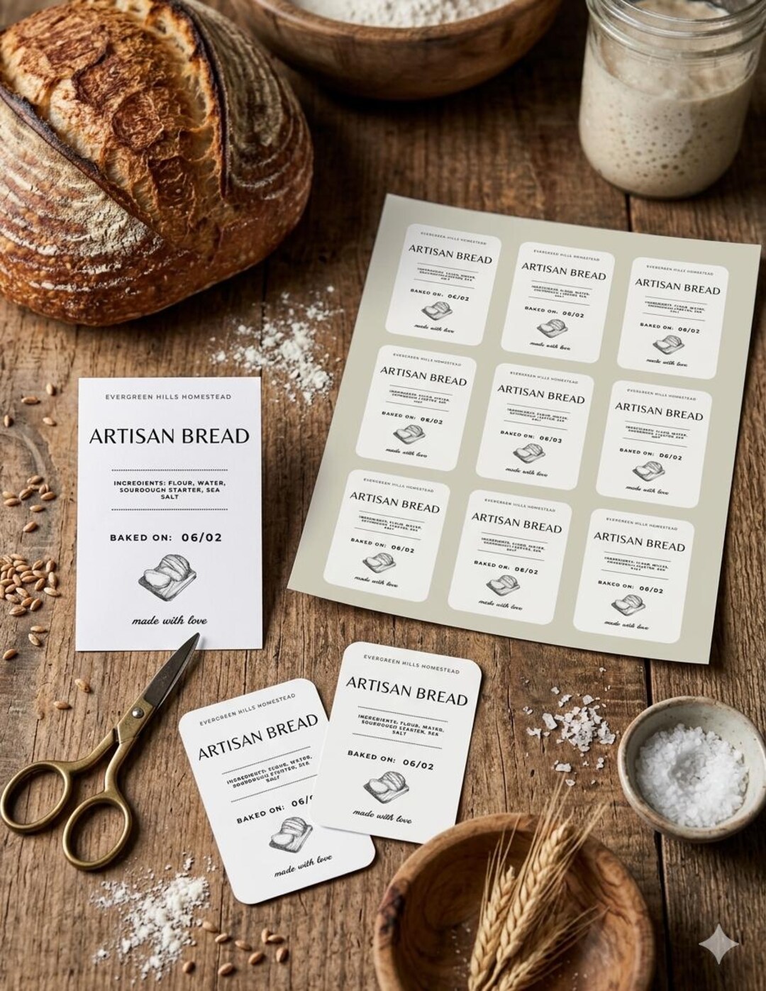 Bread Background Label Minimalist Sourdough Bread Labels | Editable Canva Bakery Stickers (2x3 ...