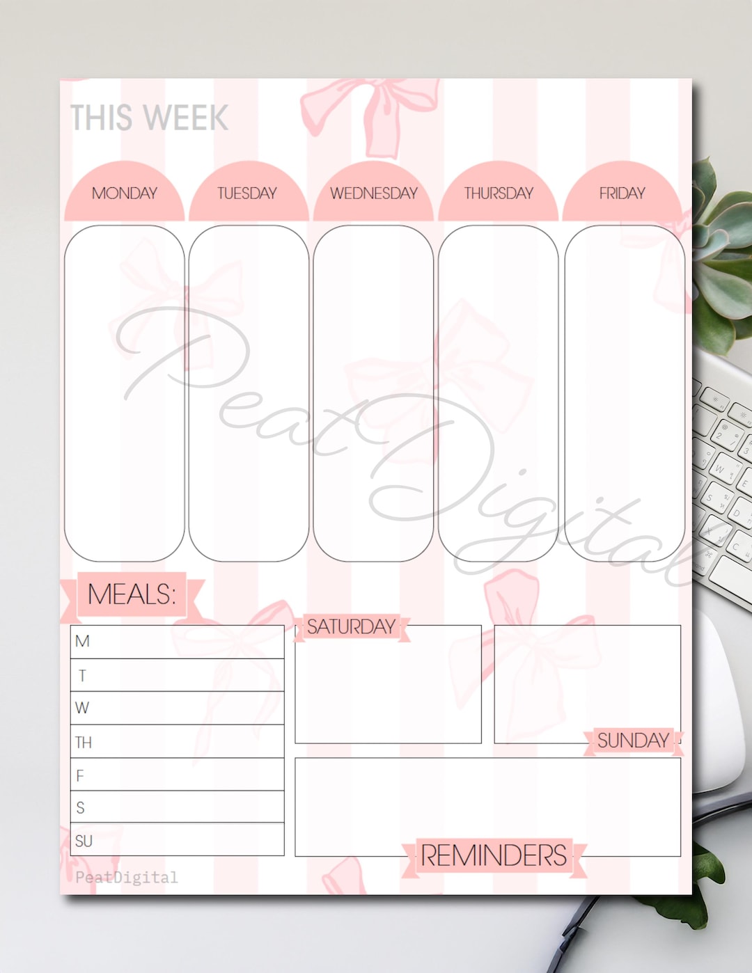 Soft Girl / Coquette Weekly Planner Printable PDF | Pink Minimalist ...