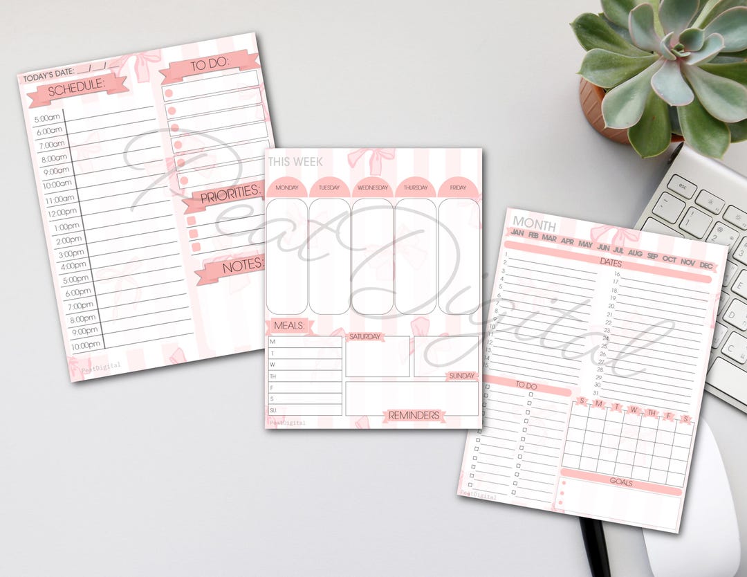 Daily Weekly Monthly Planner Bundle | Soft Girl / Coquette PDF | Pink ...