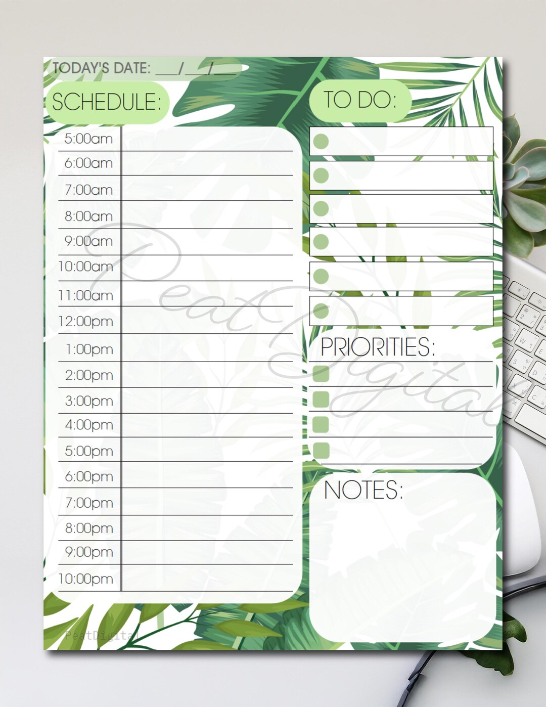 Tropical Palm Daily Planner | Printable PDF | Instant Download - Etsy