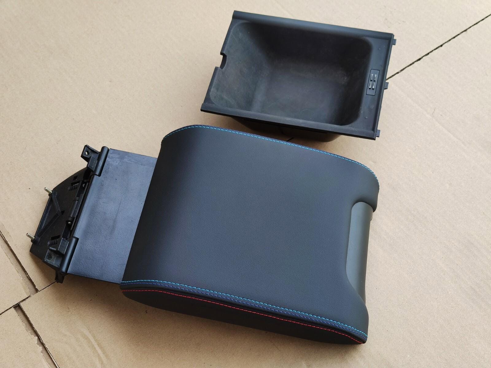 BMW E39 Euro Spec Armrest – Center Console Storage – Refinished Black Nappa Leather, OEM, Stitched, Opening