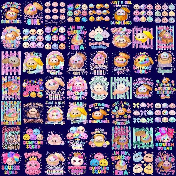 Glitter Dumpling Clipart PNG Bundle, Cute Kawaii Dumpling Clip Art, Sparkly Food Characters, Whimsical Asian Food Graphics, Digital Download