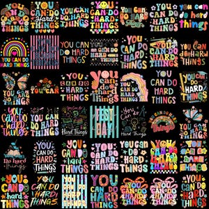 40+ You Can Do Hard Things PNG Whimsical Polka Dots Stripes Back To School Teacher Color Block Glitter Positive Mental Health Awareness