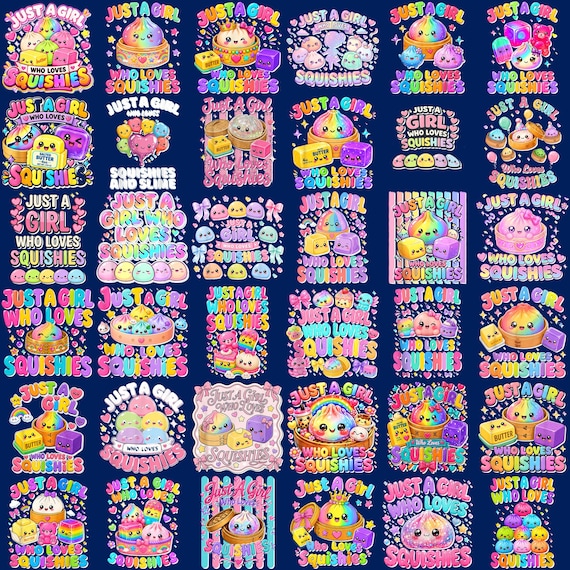Just A Girl Who Loves Squishies PNG Bundle 35 Designs, Cute Kawaii Squishy Dumpling Png, Trending Kids Design Png, Pastel Aesthetic Gift