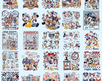Paquete de más de 20 imágenes PNG retro de Mickey y sus amigos del 250 aniversario de EE. UU., imágenes PNG del 4 de julio de Disney, regalos patrióticos de Disney, imágenes PNG del Día de la Independencia de Disney