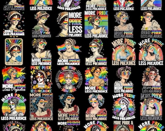 Más de 30 imágenes PNG de "Más orgullo, menos prejuicios", camiseta LGBTQ, imágenes PNG del Mes del Orgullo, imágenes PNG de camisetas LGBTQ, regalos LGBTQ, desfile del Orgullo, sublimación lésbica