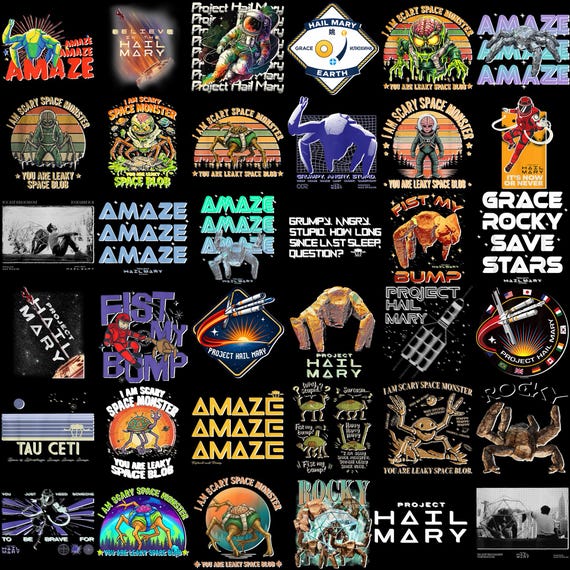 30+ Project Hail Mary PNG Bundle, Amaze Retro Sci-Fi Graphic, Rocky Eridian Art, Booktok Alien Merch, Science is Magic, Digital Download