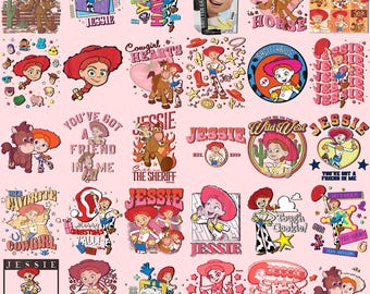 Paquete de imágenes prediseñadas de Jessie Toy Story / 30 PNG con fondo transparente / Imágenes prediseñadas de cumpleaños de vaquera linda / Decoración de fiesta PNG / Descarga instantánea