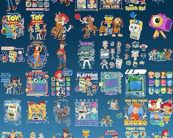 Paquete de más de 40 personajes de Toy Story 5 en formato PNG, imágenes prediseñadas digitales de Woody, Buzz y Jessie, "Tienes un amigo en mí", descarga instantánea.