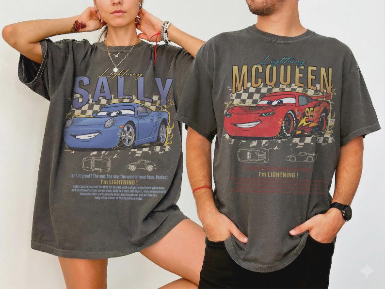 PNG de Rayo McQueen y Sally retro, PNG de Cars de Pixar, PNG de pareja a juego de Disney, PNG de Cars Land, Radiator Springs, PNG de Disneyland imagen 1