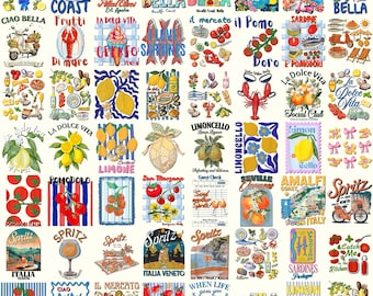 50+ Sommer Png, Küsten Clipart Bundle, La Dolce Vita Png, mediterraner Sommer Png Bundle, italienische Küsten Clipart