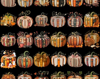 30 Book Pumpkin PNG, Fall Bookish, Preppy Boutique Autumn Book Lover Sublimation, Cozy Reading Librarian Design