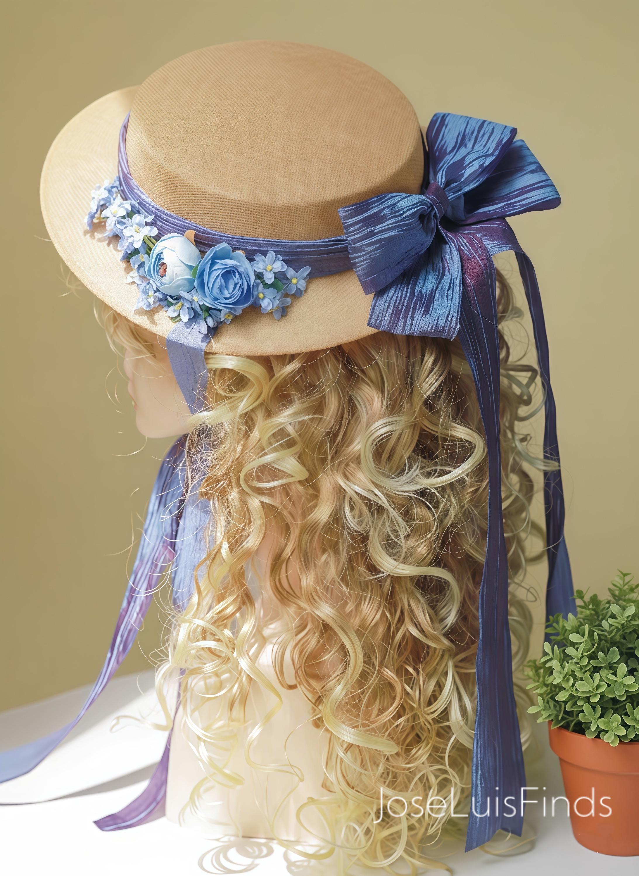 Dusty Blue Straw Hat - Etsy display picture 2