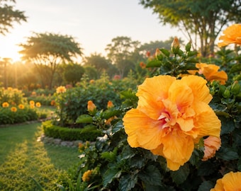 Hibiscus Plant Big Double Gold Yellow Mango Moon Exotic Tropical Cajun Hibiscus rosa-sinensis