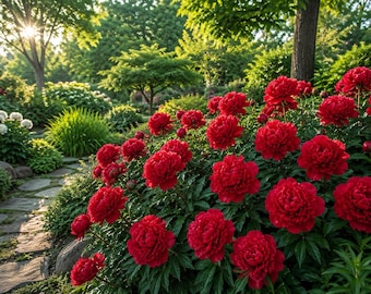 Karl Rosenfield Double Peony Plant Cranberry Red Flower Paeonia lactiflora Live Perennial Bulb