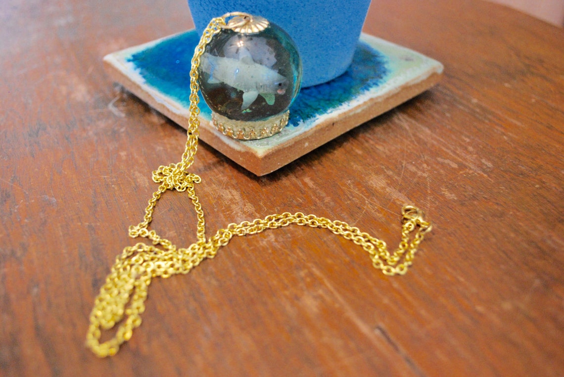 Shark Tank Aquarium Necklace on Gold Chain Etsy