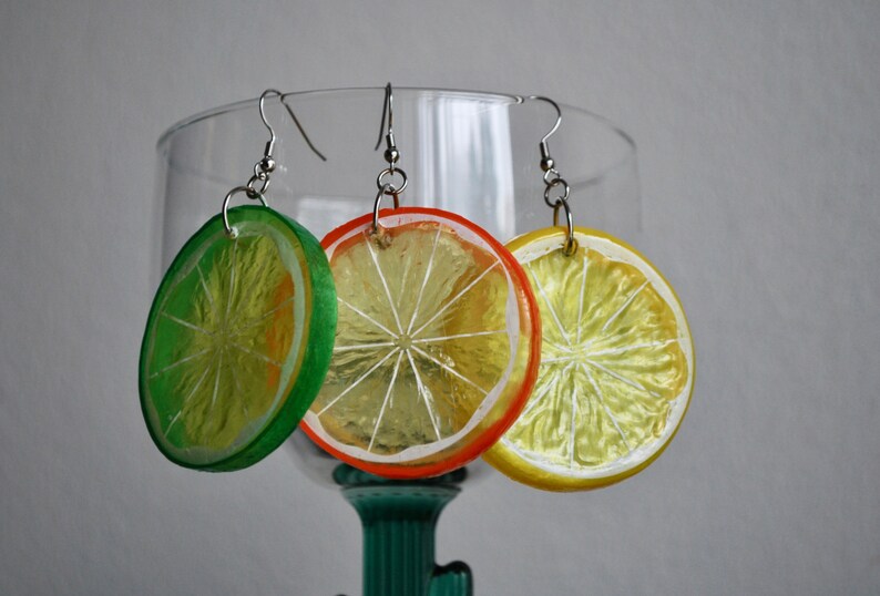 Orange Slice Earrings Plastic Fruit Orange Earrings Plastic Etsy