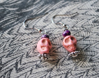 Pastel Pink Skull Earrings