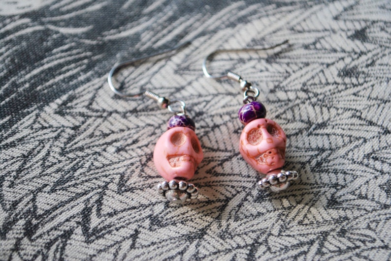 Pastel Pink Skull Earrings Etsy