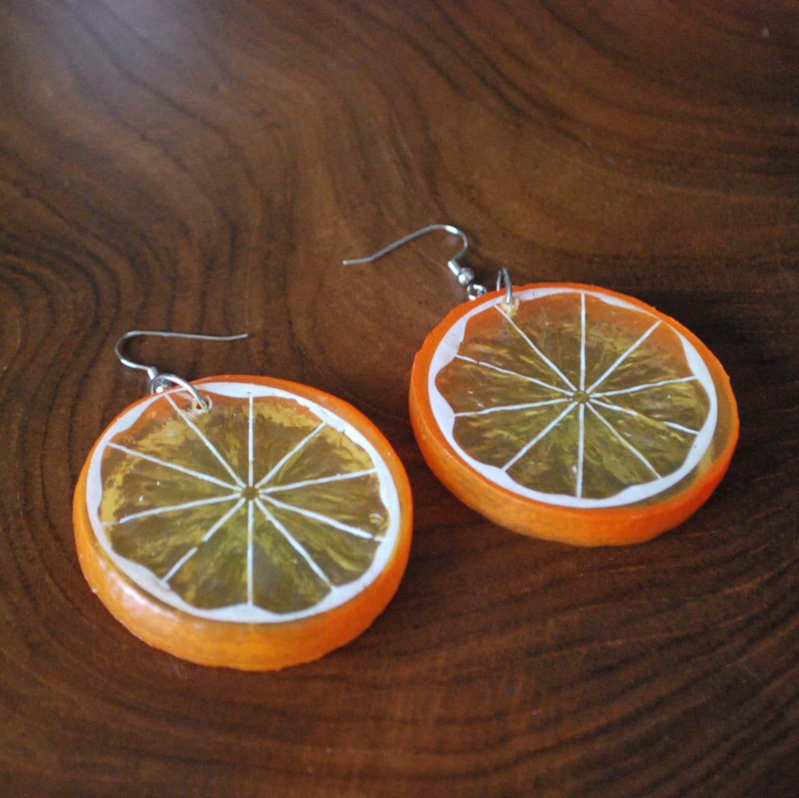 Orange Slice Earrings Plastic Fruit Orange Earrings Plastic Etsy