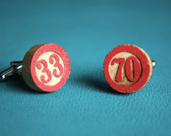 Bingo Piece Game Cuff Links Red Wooden