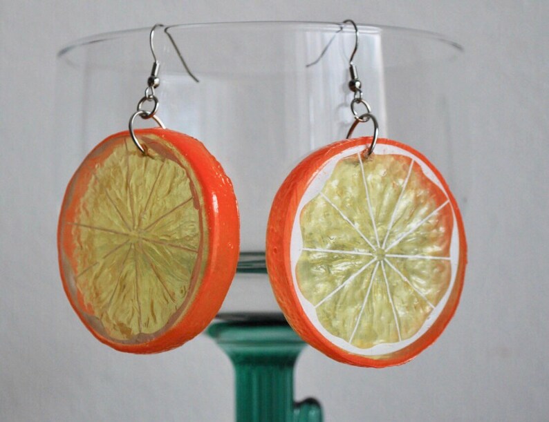 Orange Slice Earrings Plastic Fruit Orange Earrings Plastic Etsy