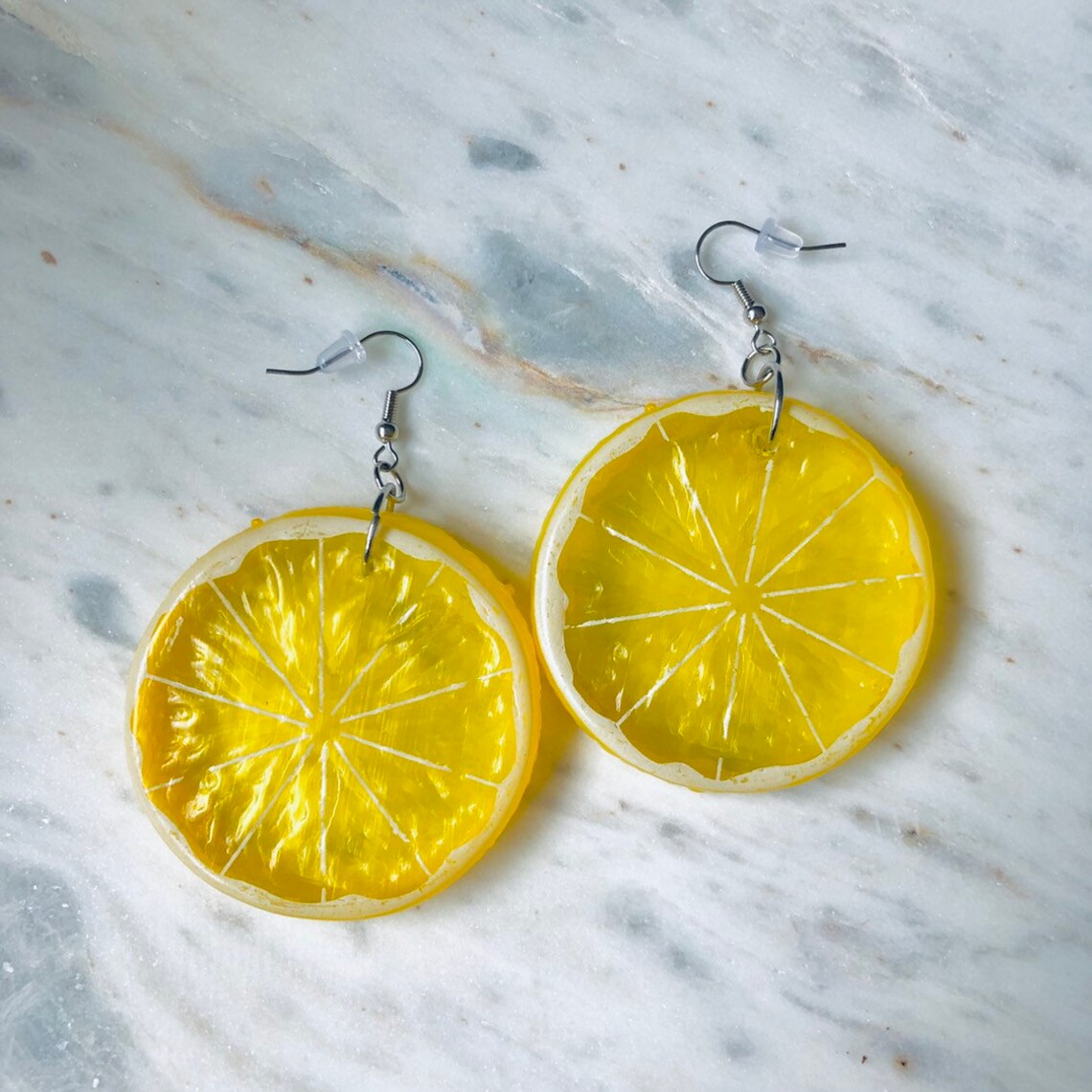 Lemon Slice Earrings Yellow Plastic Fruit Lemon Earrings Etsy