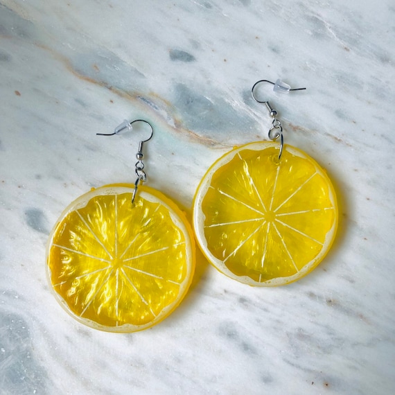 Buy Lemon Slice Earrings Yellow Plastic Fruit Lemon Earrings Dangle Earrings Kawaii Online in India Etsy