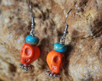 Orange Skull Earrings