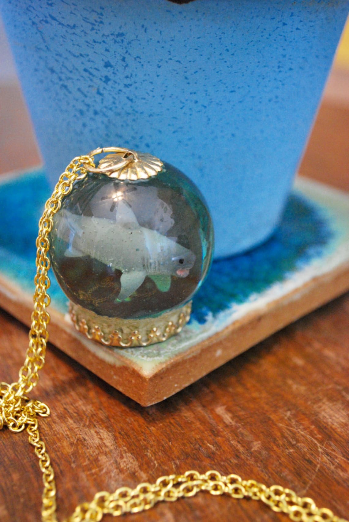 Shark Tank Aquarium Necklace on Gold Chain Etsy