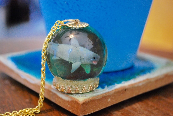 Shark Tank Aquarium Necklace on Gold Chain Etsy