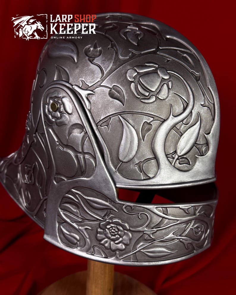 Larp Roses Handmade Flower Knight Sallet Helmet | Fantasy LARP Armor ...