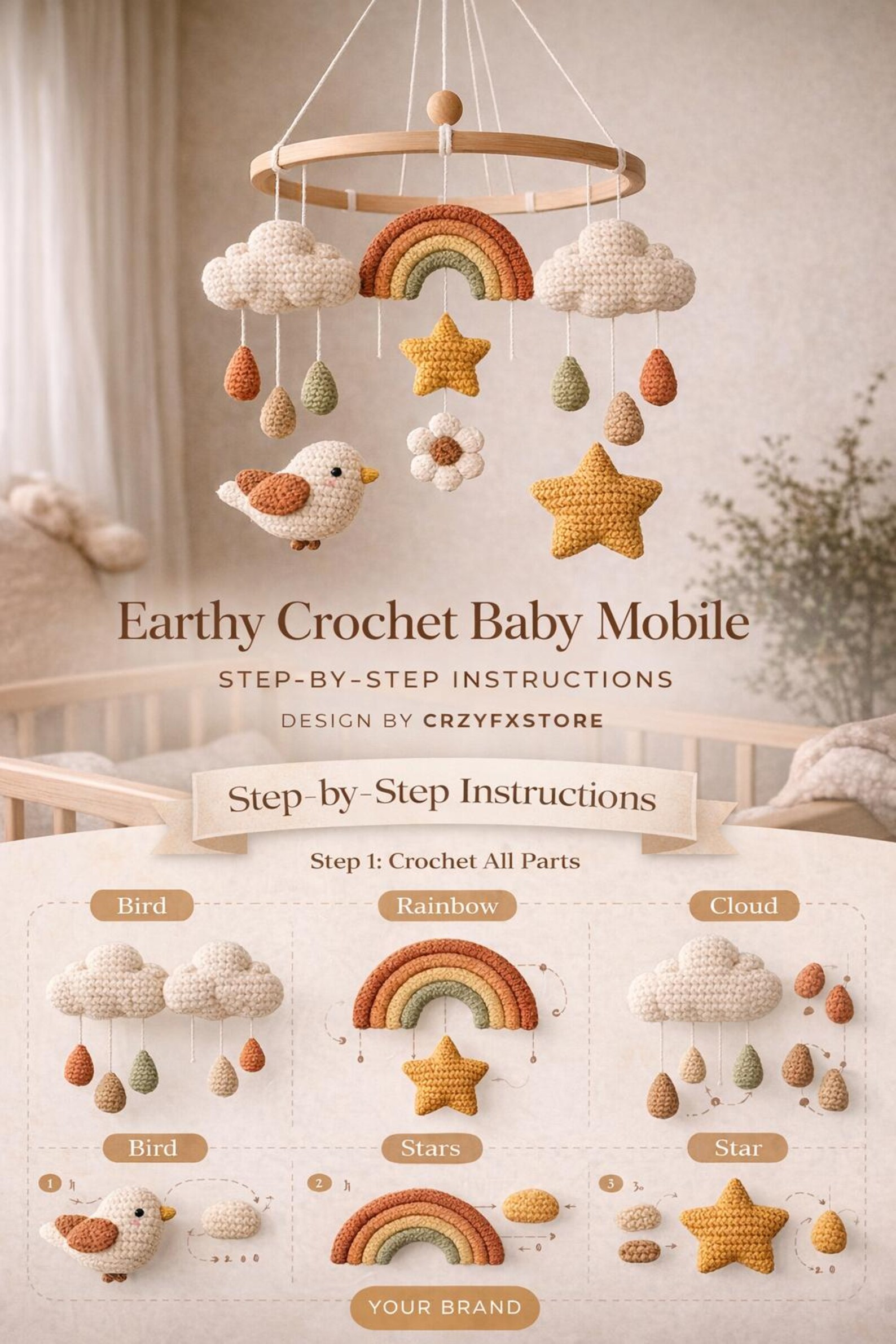 Crochet Baby Mobile Pattern PDF – Cloud Rainbow Nursery Mobile ...