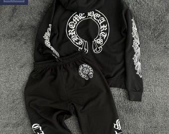 Tuta sportiva nera con cappuccio Cross, stile streetwear - Pantaloni da jogging unisex con cappuccio