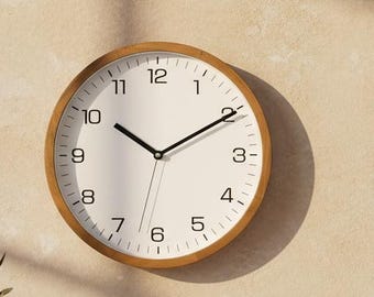 12-Inch Wooden Wall Clock, Silent Quartz Movement, Modern Pine Frame, Easy Readability