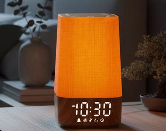 Wood Grain Sunrise Alarm Clock with Noise Machine, Digital Gentle Bedroom Wake Up Light Alarm Clock For Home Decor